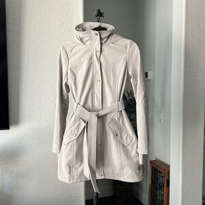 Jessica Simpson silver / grey trench coat XS hood